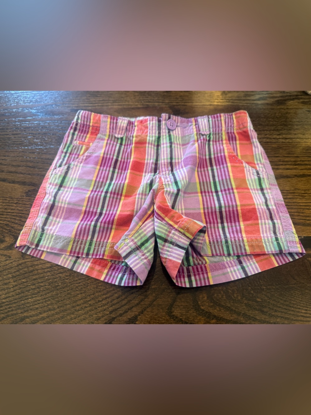 GAP Pink, Green and Orange Plaid Girls' Cotton Shorts